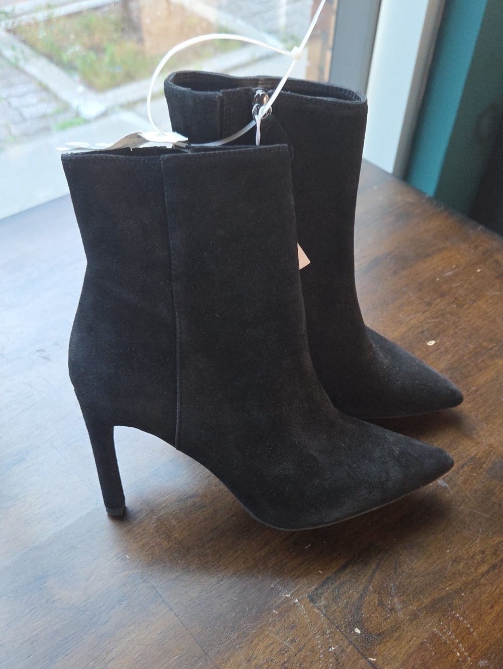 Geox Size 8 Black Suede Pointed-Toe Stiletto Ankle Boots NEW With Tags